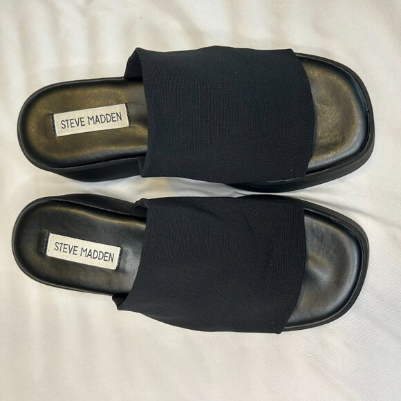 Steve Madden Y2K Black Slinky Stretchy Platform Chunky Slide Sandal W Sz 8-8.5 - Picture 2 of 8